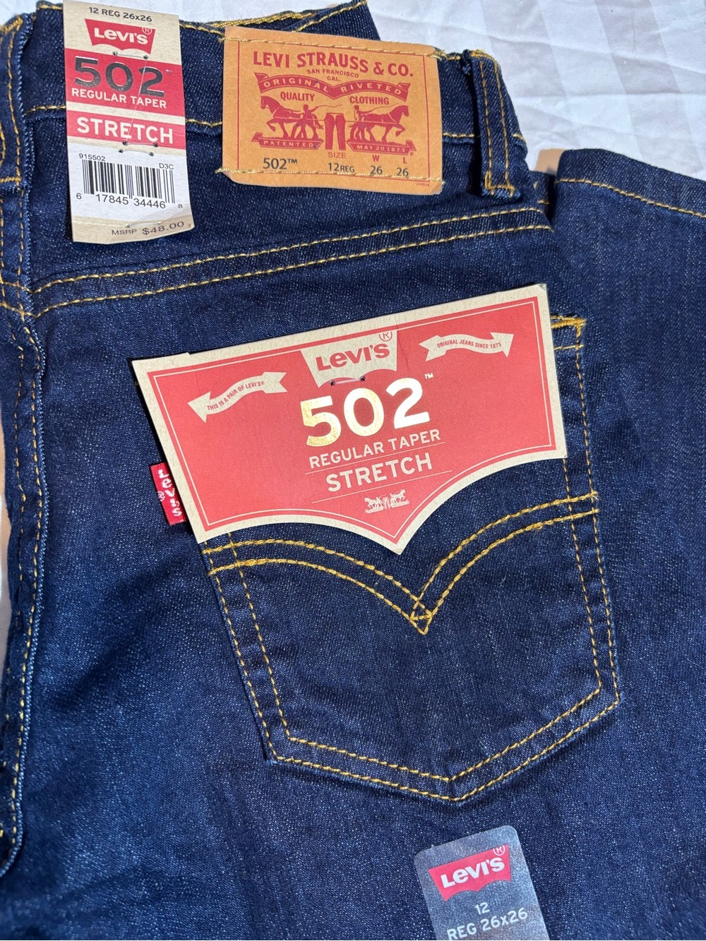 Levi's 502 RegularTaperJeans Stretch w AdjustableWaistband-Sz 12 Reg 26x26 NWT
